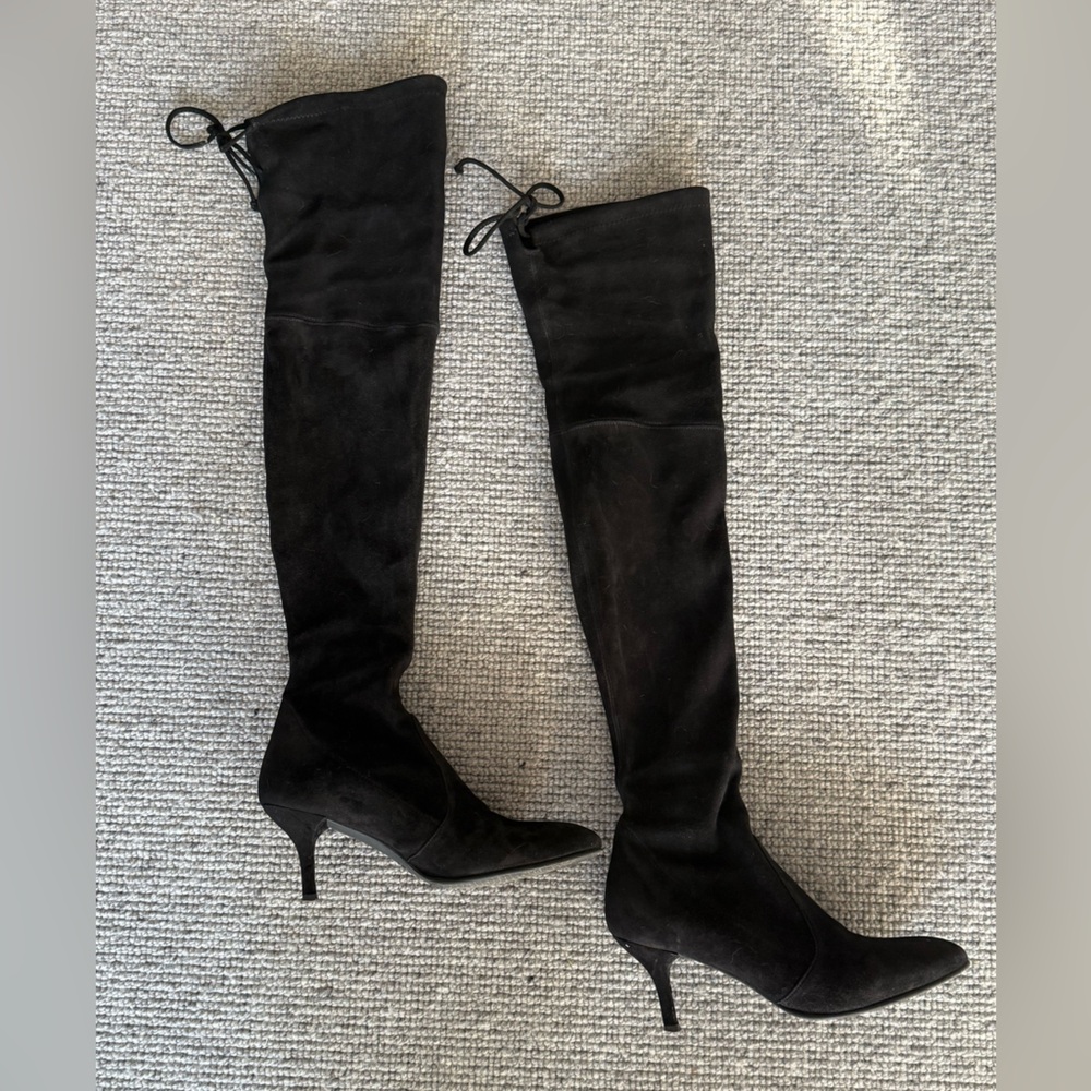 Stuart Weitzman Highland Over Knee Boots Black Suede Leather 6.5 Shoe 3" Heel